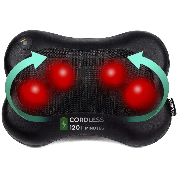 Zyllion Shiatsu Back and Neck Massager Cordless Rechargeable 3D