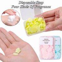 100Pcs/Box Disposable Cute Mini Flower Shape Paper Soap Slice With Box Hand-washing Soap Paper Flakes Portable Handwashing Soap