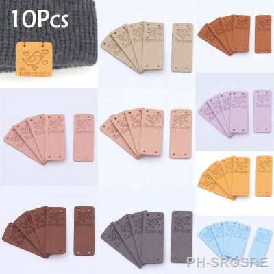【LZ】✶♤  Etiqueta artesanal para roupas de chapéu Hand Made Tags Cute Bird Knitted Sew Tag de couro acessórios do vestuário 10 cores 10pcs