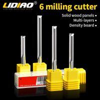 LIDIAO 6MM Shank End Mill 2 ขลุ่ยทังสเตนมิลลิ่งคัตเตอร์ตรงสล็อตเราเตอร์บิตสําหรับไม้ MDF PVC เครื่องมืองานไม้