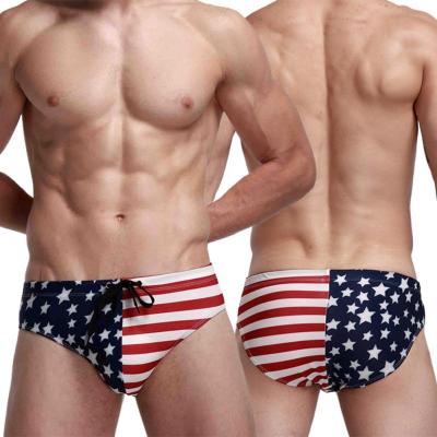 Breathable Men Swim Briefs Washable Stretchy USA Flag Design Swimming Trunks for Water Activity Swimwear