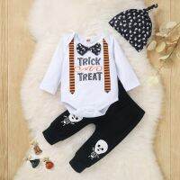 3Pcs Baby Halloween Suit Baby Boy Girl Halloween Cartoon Letter Romper Bodysuit+Pants Hat Outfits ropa niña conjuntos de menina  by Hs2023