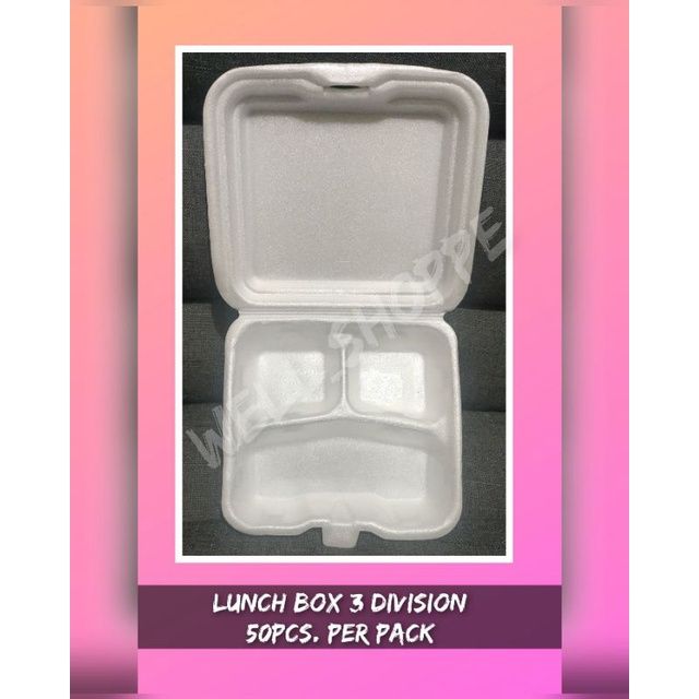 ;h:styro Lunchbox 3 Division (50pcs Per Pack) 