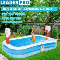Childrens Inflatable Pool Outdoor Swimming Pool Water Basketball Home Use Paddling Pool with 2 Inflatable Ball 254x168x102cm