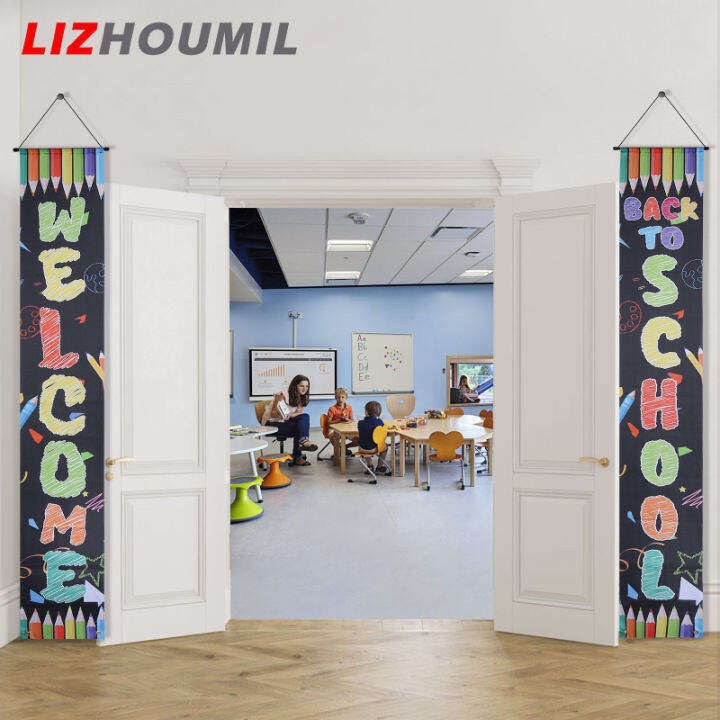 lizhoumil-แบนเนอร์ต้อนรับกลับโรงเรียน1คู่-อุปกรณ์ประกอบฉากสำหรับตกแต่งห้องเรียนชั้นประถมศึกษาปีที่1