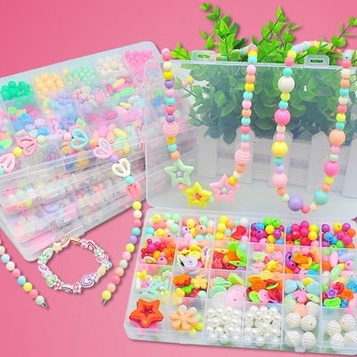 DIY Bead Kit 24 Grids Plastic Beads Set for Kids Crafts and Jewelry Making