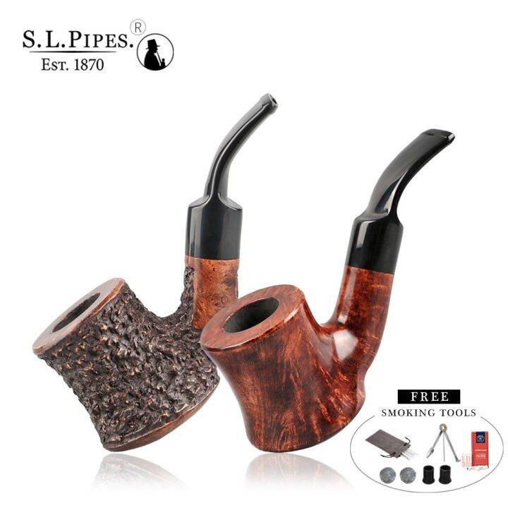  Smoker Briar Pipes Smoking Pipe Set Handmade Wooden Bent Stem Smoking