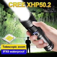 Torch Light Powerful เดินป่าชาร์จไฟฉาย LED USB ไฟฉาย CREE XHP50ที่มีประสิทธิภาพที่สุดไฟฉายกล18650 Bright Zoom ไฟฉาย