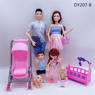 5-person family combination 11.5"30CM joint pregnant Barbies mother dolldaddysongirlchildren Christmas toy accessories