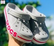 Dép Cross BayaDép sục Cross Baya clog quai ngang bít đầu nam nữ xám viền đỏ