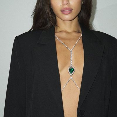 【YF】 Fashion Green Crystal Chest Chain Jewelry Rhinestone Bikini Harness Women Sexy Body Bra Lingerie Accessories Decor