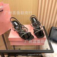 M home light luxury diamond series thick with sandals spring/summer 2023 fashion square in paragraph 8 cm peep-toe shoes high heels