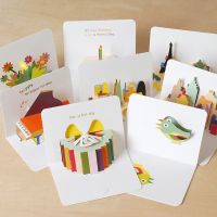 5pcs/pack Cartoon Blessing greeting Card 3D Folding Card Birthday Card Thank You Card With Envelope