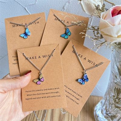 Fashion Blue Butterfly Necklace For Women Korean Vintage Metal Butterflies Pendant Necklaces Girls Jewelry Gift Dropshipping