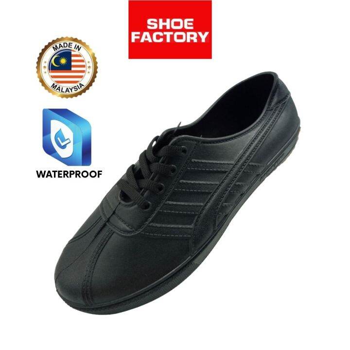 Cap Gajah (Made in Malaysia) AdidasKampung Hiking Black White PVC Rubber Shoes Boots Kasut Getah