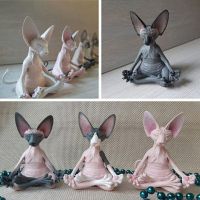 ‘；【= Home Decor Sphynx Cat Meditate Collectible Figurines Miniature Buddha Cat Figurine Animal Model Doll Toys Hairless Cat Figurine