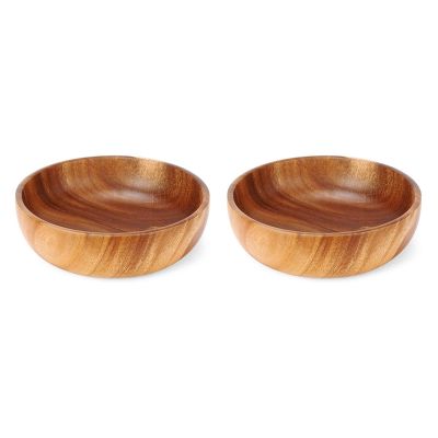 2X 9.5 Inch Wood Bowl, Wooden Salad Bowl, Large Wood Bowl for Food, Fruits, Salads and Decoration