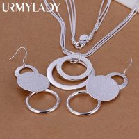 URMYLADY 925ของขวัญคริสต์มาสเงินย้อนยุคสองชั้นเคลือบจี้สร้อยคอจี้รูปทรงเรขาคณิตชุดเครื่องประดับแฟชั่น