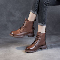 Spot parcel post First Layer Cowhide Brown Vintage Martin Boots Women 2022 Autumn New British Style Double Zipper Casual Leather Short Boots