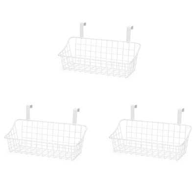 3X Basket with Hook Grid Storage Basket, Hang It Behind A Door or on A Railing, Over the Cabinet Door, White