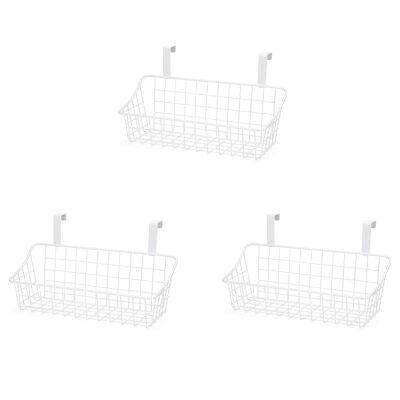 3X Basket with Hook Grid Storage Basket, Hang It Behind A Door or on A Railing, Over the Cabinet Door, White