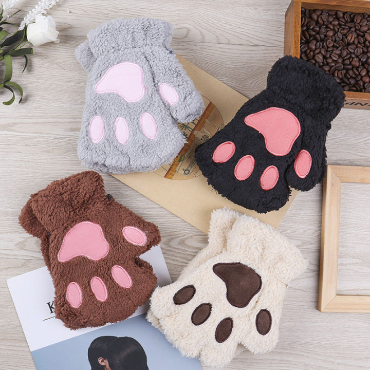 fashion-girls-lovely-cat-claw-paw-plush-mittens-warm-soft-plush-short-fingerless-women-leisure-bear-cat-gloves-half-finger-gifts