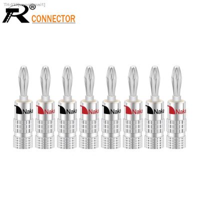 ❁™ 8pcs 24K Silver-Plated 4MM Banana Connector Black Red Nakamichi BANANA PLUGS with Screw Lock For Audio Jack Speaker Plugs