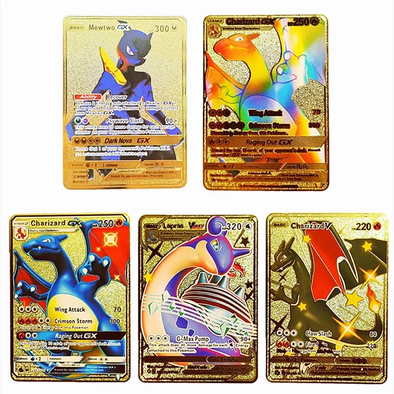 5pcs Pokemon Iron Cards Vmax Metal Pokemon Letters Pikachu Mewtwo