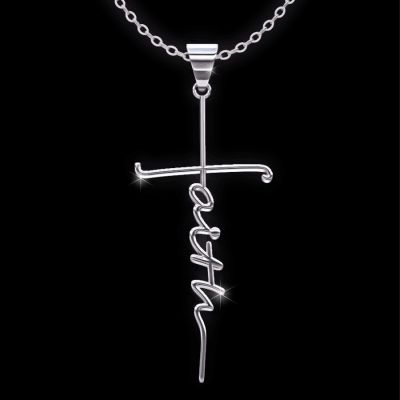 Faith Necklace Fashion Christian Jesus Cross Stainless Steel Crucifix Inspirational Belief Letter Slogan Pendant Necklace Gifts