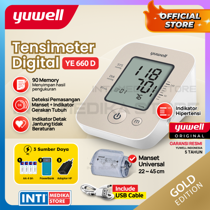 YUWELL - Tensimeter Digital YE 660D GOLD Tensi Pengukur Tekanan Darah ...