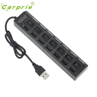 ┅✐♞ CARPRIE MotherLander 7 Ports LED USB 2.0 Adapter Hub Power on/off Switch For PC Laptop BK Jan16