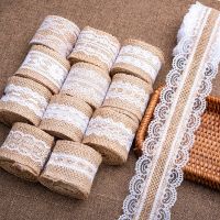 1Meter Burlap Ribbon with White Lace Trims Tape Natural Jute Lace Ribbon Lace Burlap Ribbon Rustic Wedding Bow DIY Craft Decor Gift Wrapping  Bags