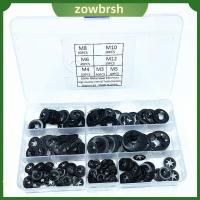 ZOWBRSH 260Pcs M3 M4 M5 M6 M8 M10 M12 แหวนล็อคฟัน เหล็ก65Mn สีดำสีดำ Starlock washers Assortment KIT พร้อมกล่องเก็บของ 7ขนาด แหวนล็อคแบบกด เครื่องผลิตเครื่องจักร