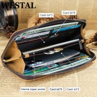 ZZOOI WESTAL Cowhide Mens Wallet Zipper Slim ID Card Holder Male Wallet Coin Pocket Man Purse Wallet Luxury Business Clutch Bag Phone