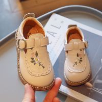 New Kids Embroidery Leather Shoes Children Oxford Shoes for Girls Flower T Strap Shoes Non-slip Baby Dress Shoes Toddlers Gift