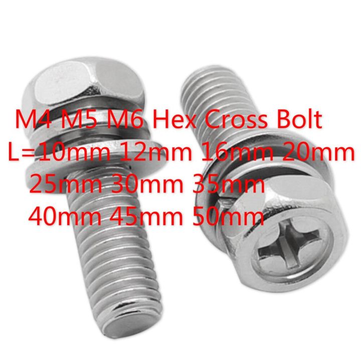 40pcs-m4-m5-m6-hex-cross-bolt-phillips-head-phillips-hexagon-screws-flat-spring-washers-304-stainless-steel-l-10-50mm-16mm-30mm-nails-screws-fastener