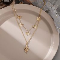 Fashion Multilayer Gold Necklace Butterfly Snake Lock Pendant Necklaces Chain Choker Retro Women Jewelry Accessories