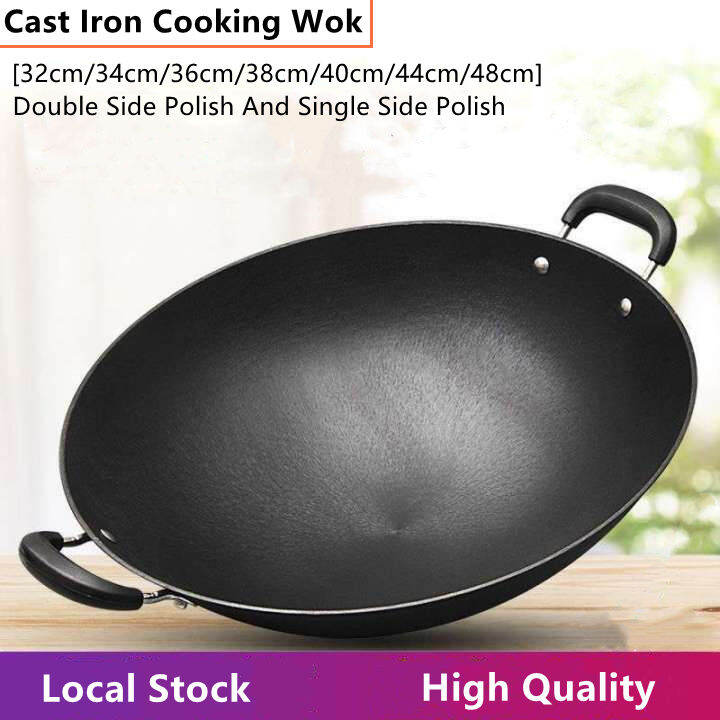 Cast Iron Wok Fry Wok Cooking Wok Double Side Polish Cast Iron StirFry