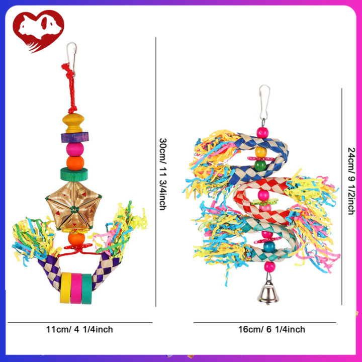 ของเล่นนกแก้วแบบห้อยหลากสีพร้อมตะขอของเล่นล่อเหยื่อสำหรับนกหงอนไก่เลิฟเบิร์ด-คละสี