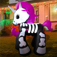 น่ารัก Inflatable Skeleton Unicorn ตกแต่งฮาโลวีน Inflatable ของเล่น LED ไฟสวนกลางแจ้งตกแต่งสนามหญ้าสำหรับ Holiday Party