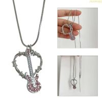 blg Y2k Girl Sweet Cool Pink-Rhinestone Guitar Thorns Heart Pendant Necklace Korean Fashion Love Necklace for Women Jewe 【JULY】