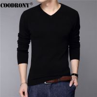 COODRONY Casual Slim Fit Sweater Men Classic Pure Black Pullover Men Solid Color V-Neck Pull Homme Cashmere Wool Sweaters Shirts