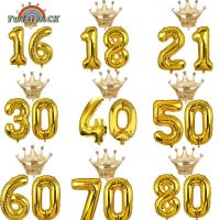 Twister.CK 10 18 20 30 40 50 To 90 Years Old Kid Adult Birthday Party Gold Crown Number Balloons Set Anniversary Decorations Supplies
