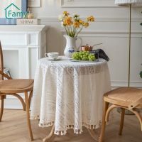 French Round Tablecloth Lace Embroidered Hollow Crocheted Dinning Table Cover Mat Living Room Beige Pastoral Bedroom Home Decor