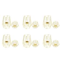 Set of 12 Gold Geometric Metal Candle Holders for Living Room &amp; Bathroom Decorations