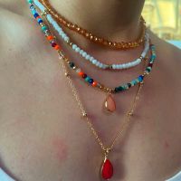 【DT】hot！ Color Bead Artificial Pendant Chain Necklace Female Fashion Multiayer Boho Choker Jewelry