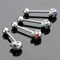 1pc CZ Gem Punk Skull Tongue Ring Barbell Piercing Body Jewelry 316L Stainless Steel Jewelries Body jewellery