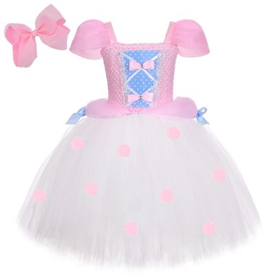 Disney Toy Story Bo Peep Costumes For Girls Pink Sheep Princess Dresses With Puff Sleeves Kids Birthday Halloween Tutu Outfit