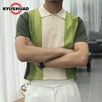 KYUSHUAD เสื้อสเวตเตอร์แขนสั้นของผู้ชาย,เสื้อโปโลทรงสลิมมีปกสีใหม่ทันสมัยใส่สบายฤดูร้อน