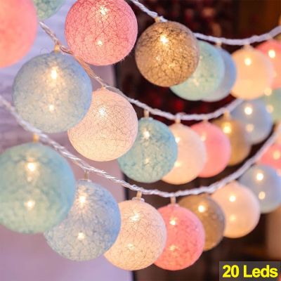 20LED Cotton Ball String Lights 2M Garland Ball Fairy Light String for Holiday Wedding Xmas Party Decoration Home Christmas Lamp